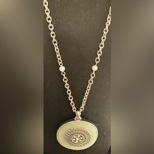 WHBH Silver Tone Necklace With light green with rhinestone Sunburst Pendant 36”